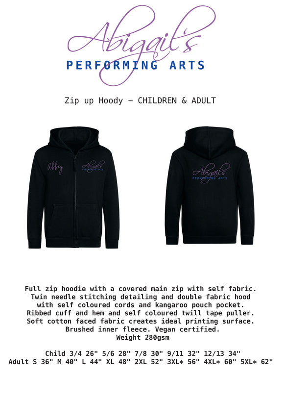 Abigails Performing Arts - Zip Up hoody (child & adult)